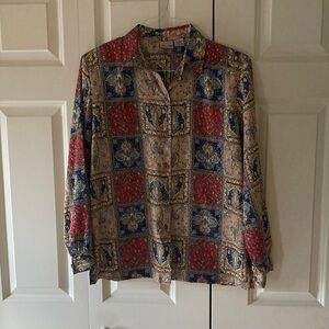 Tan Jay women's 14 button down blouse multi colored business or casual vintage